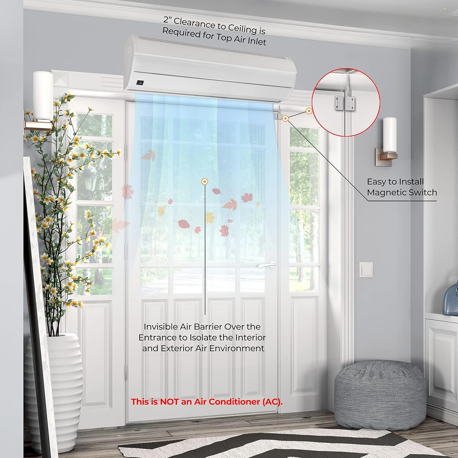 Commercial Indoor Air Curtain, 120V Non-Heated - Includes Magnetic Door Switch