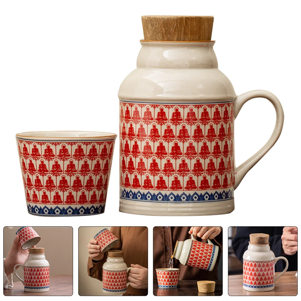 

1Set Ceramic Kettle and Mug Set Vintage Style Large Capacity Household Tea Ware Thermal Insulated Teapot Cup Stackable