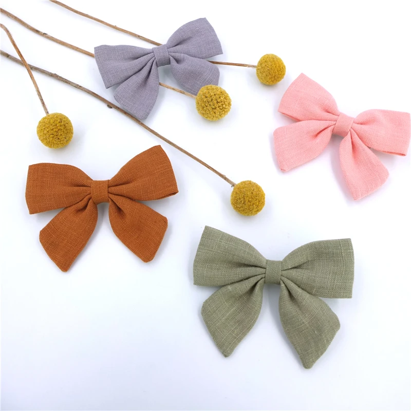 3.2\'\' Original Linen Bow Hair Clips Baby Girls Toddler Kids Sailor Hair Bow Alligator Clips Hair Grips Accessories