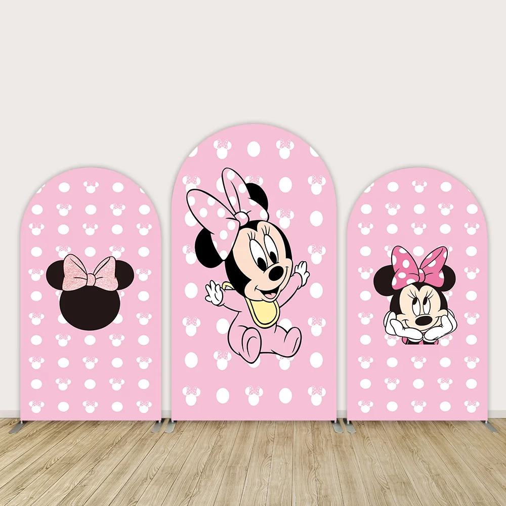 

Cartoon Pink Minnie Mouse Arch Cover Backdrop for Girl Birthday Party Decoration Custom Newborn Baby Shower Photo Backgrond Wall