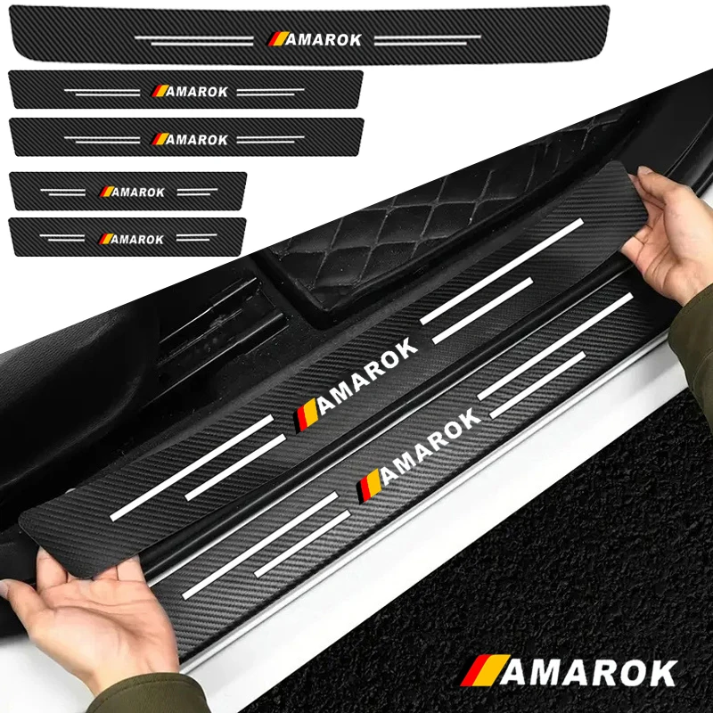 Carbon Fiber Car Door Threshold Stickers Pedal Guards for Volkswagen VW Arteon Logo Trunk Sill Scuff Plate Decals Accessories