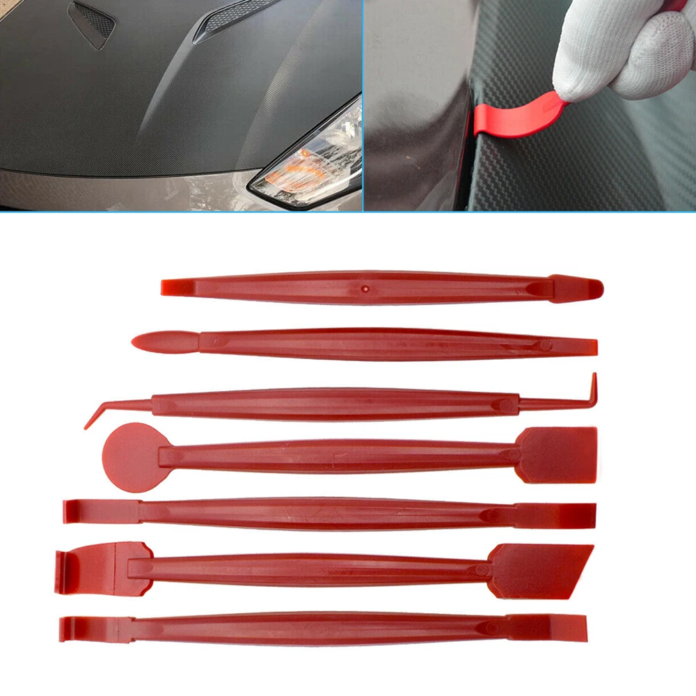 7Pcs Car Wrap Vinyl Scrapers 3D Carbon Fiber Decal Film Micro Squeegee Felt Kit Wrap Vinyl Tools Red Universal Car Accessories