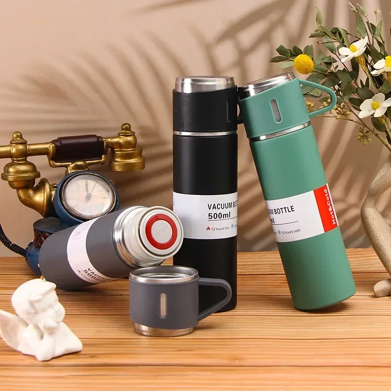 Bouteille Thermos isolée en acier inoxydable 304, 500ml, avec poignée, coffret cadeau multi-couvercles, tasse à thé pour voiture d'affaires haut de gamme