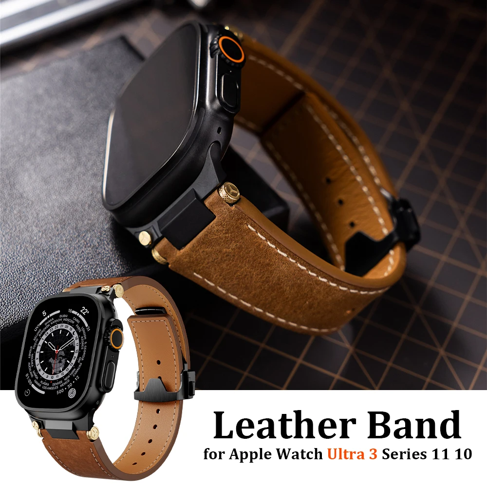 

Кожаный ремешок для часов Apple Watch Series 11 10 46 мм Ultra 3 2 49 мм Деловой ремешок для IWatch 9 8 7 6 5 4 Se 3 44 мм 45 мм Браслет
