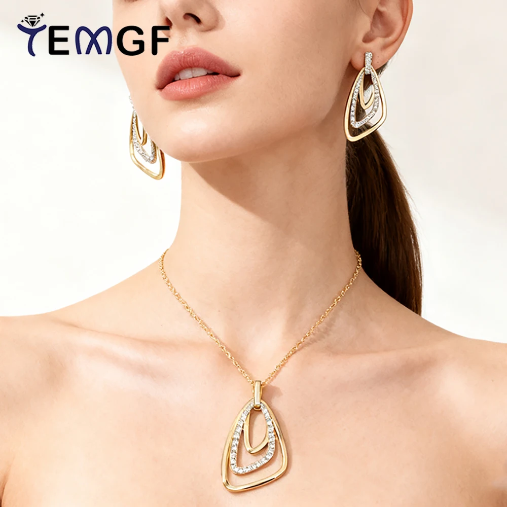 

TEMGF Full 1mm Moissanite Drop Necklace Earrings S925 Silver Fine Shiny Set for Charm Women Ear Neck Wedding Party Jewelry