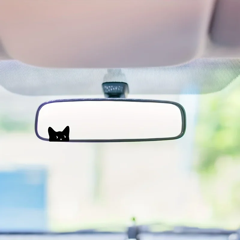 2Pcs Peeking Cat Mini Stickers, Waterproof Rearview Mirror Decals - For Indoor & Outdoor Use, Ideal for Easter Egg Decoration