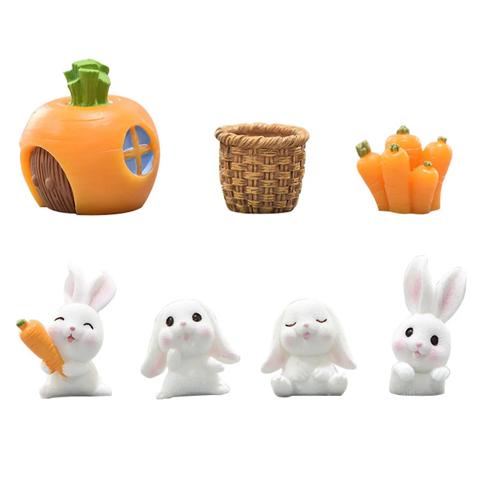 7 Pcs Micro Landscape Ornament Mini Scene Rabbit Model Carrot Adornment Decorations Interesting Toy for Kids Resin Static Solid