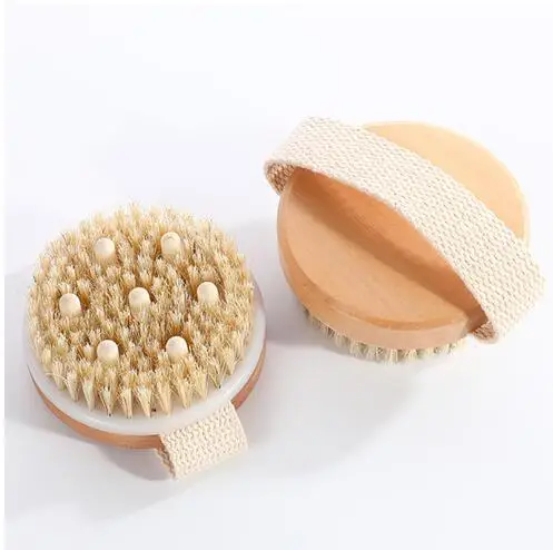 الرطب الجاف فرشاة الجسم شعيرات الخنازير الطبيعية الجلد الجاف التقشير تدليك الجسم تنظيف سبا أداة للتصريف اللمفاوي السيلوليت