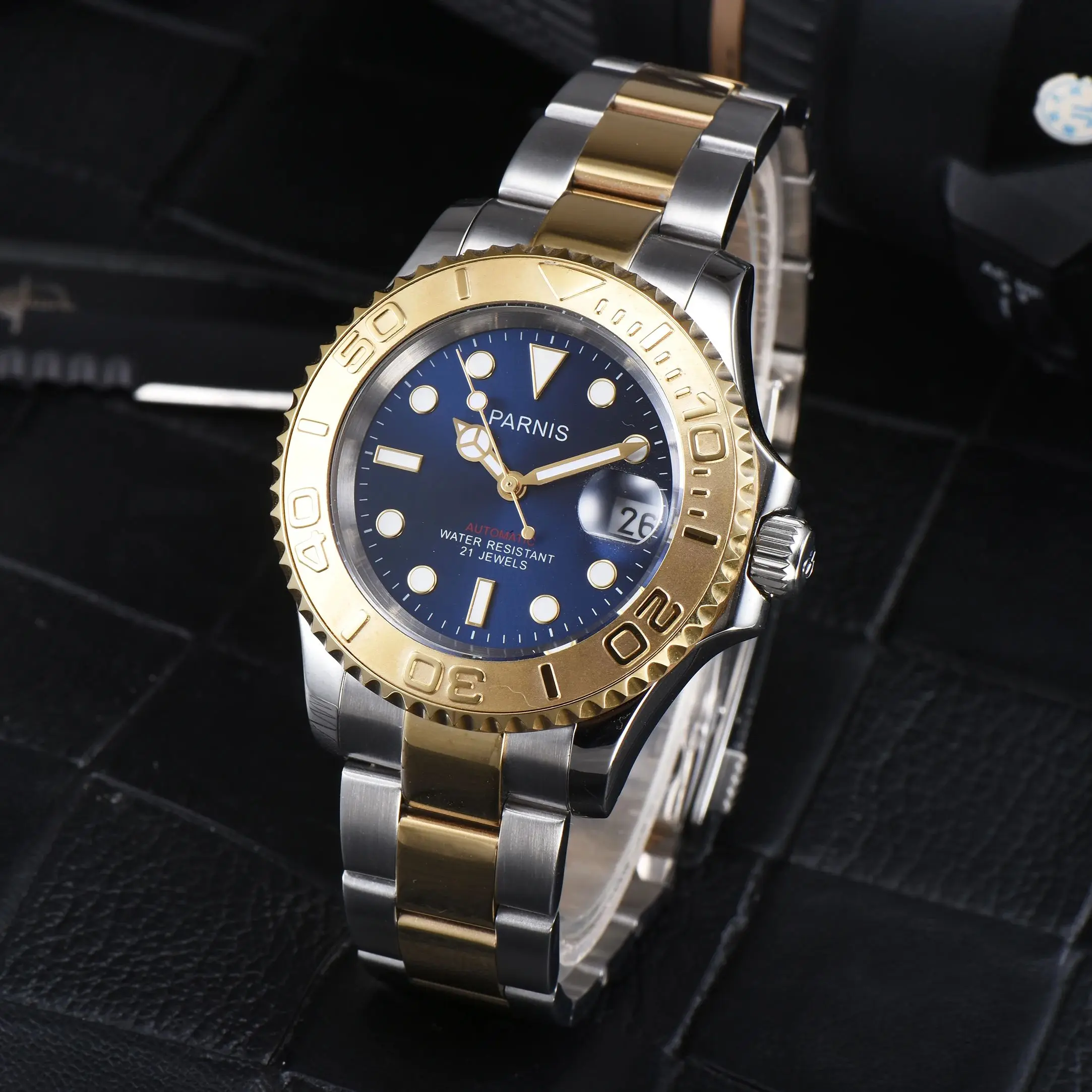 Мужские часы Parnis с синим циферблатом 40 мм Miyota 8215, светящиеся автоматические механические часы с сапфировым стеклом, лучший бренд, роскошные часы