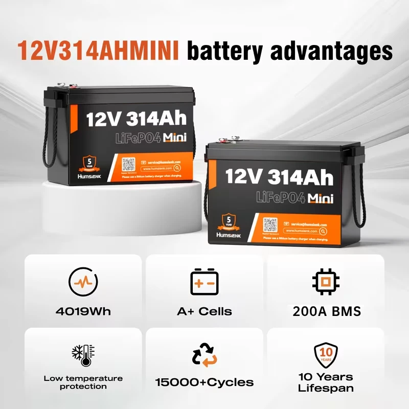 Humsienk 12V 314Ah LiFePO4 Lithium-Batterie 200A BMS 15000 Zyklen für Off-Grid/RV/Camping/Marine/Energiespeicher/5 Jahre Garantie/UL 1973 – Detail 4