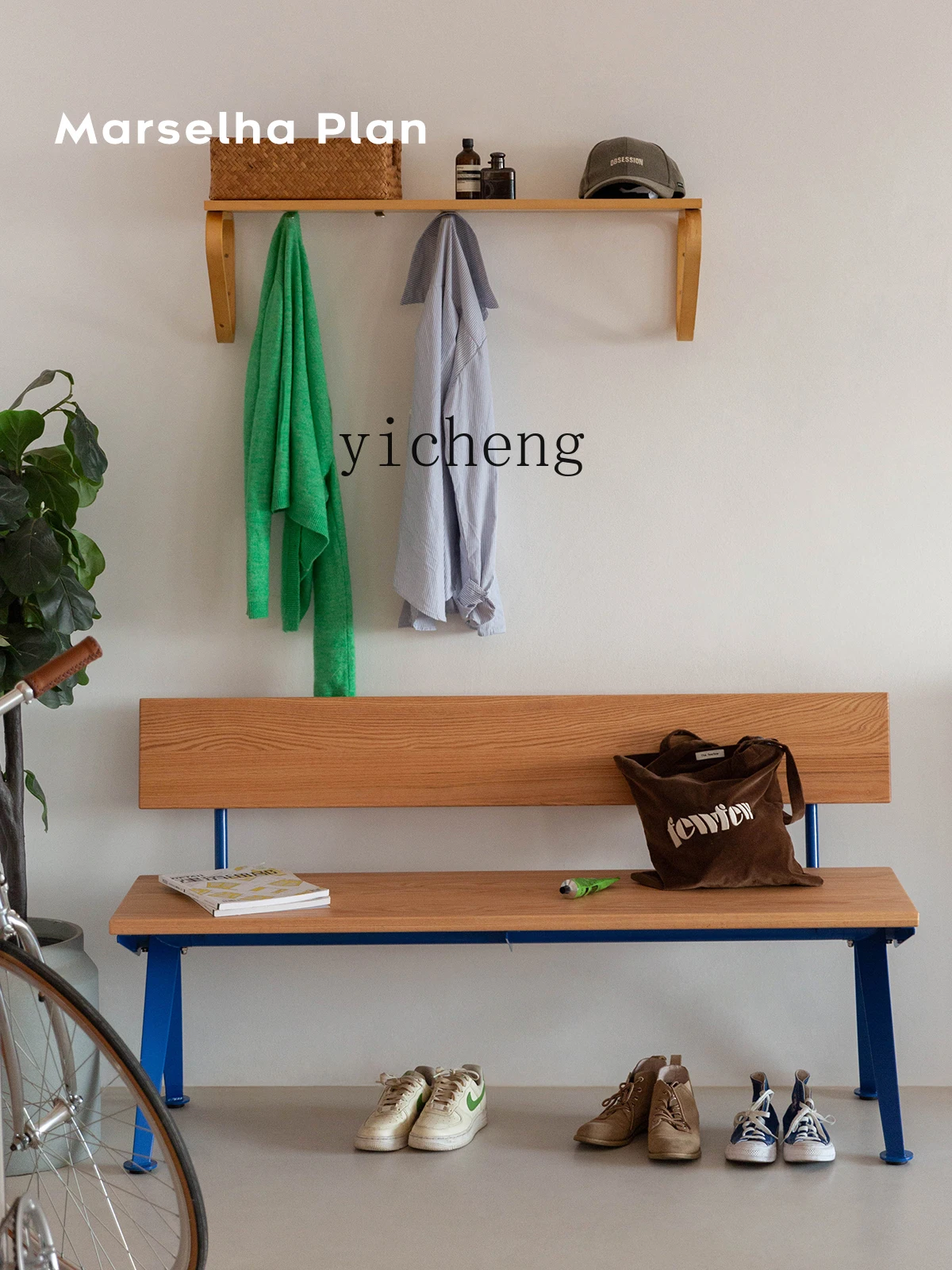 YFY  Bench Bauhaus Home Solid Wood Oak Casual Back Bench