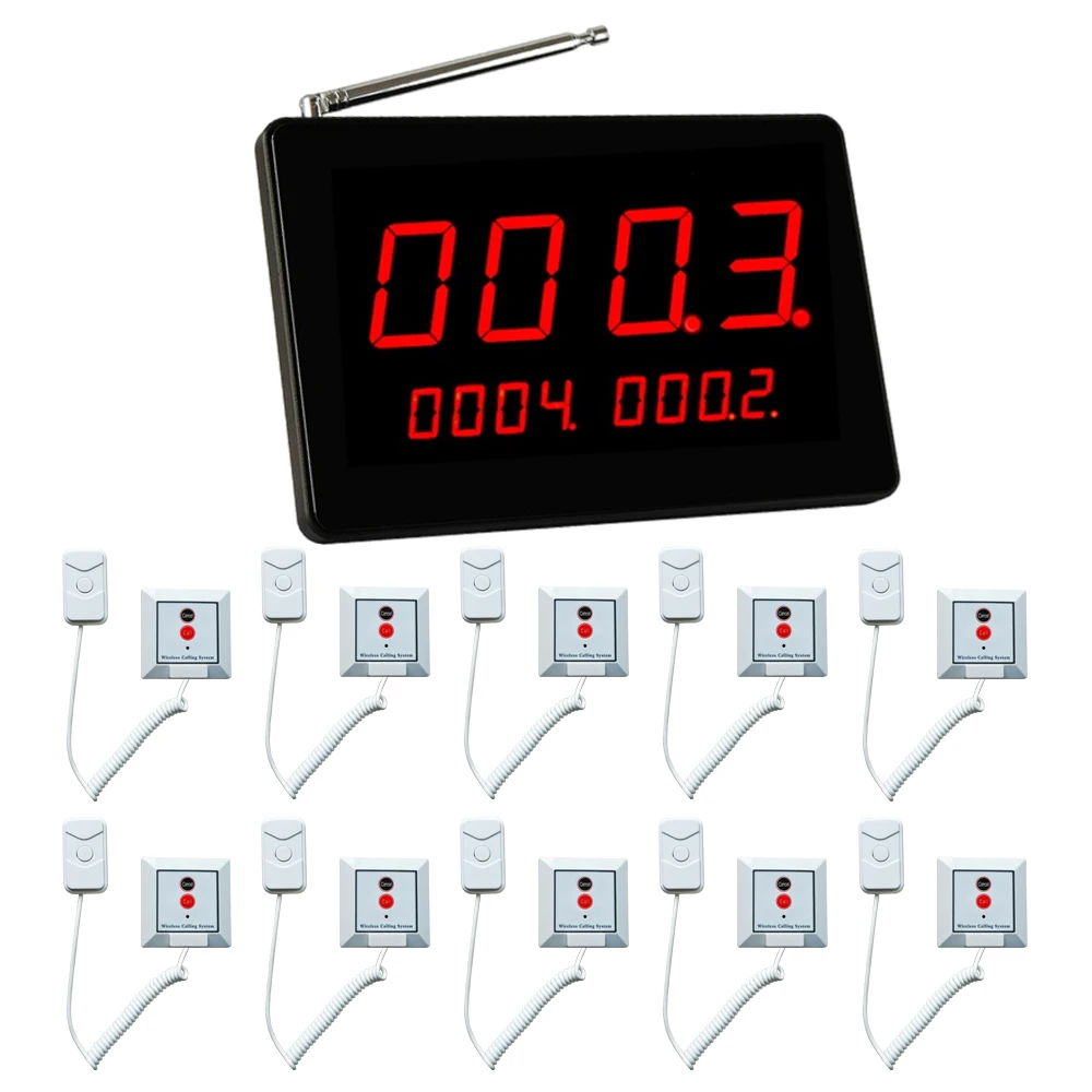 Long Range Wireless Nurse Call System 1 Display Receiver 10 Emergency Buttons with Cable for Seniors Elderly Hospital Clinic
