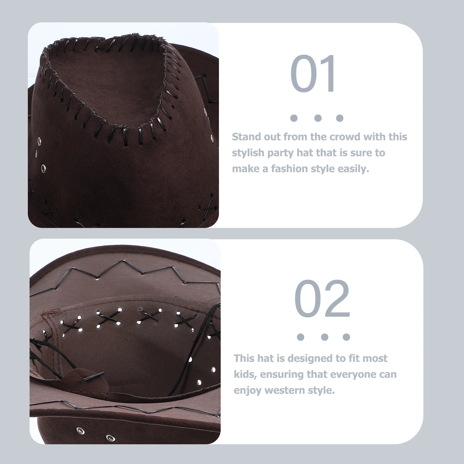 

4pcs Cowboy Hat Deep Brown Adjustable Rope Western Party Hats Children Cowgirl Hat For Kids cosplay costume accessory