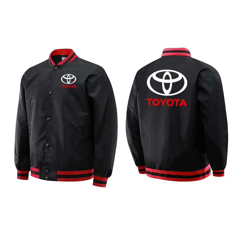 

2025 Solid Color Casual Men's Toyota Enthusiast Cycling Baseball Jacket Lined Flight Coat Stand Up Collar Single Button Jacket