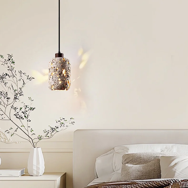 Natural Beige Travertine Pendant Light Designer Bedroom Bedside Hanging Lamp Dining Room Corridor Living Room Ambience Lighting