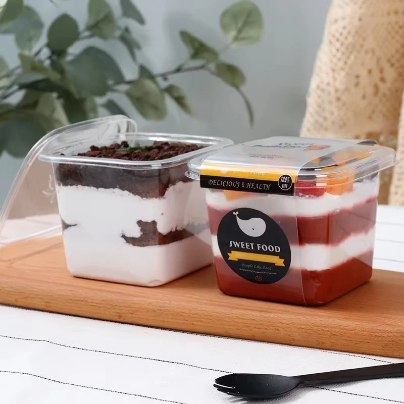 50/100 Musse Cups With Lid - Square Disposable PET Dessert Cups For Pudding, Ice Cream Mousse - Plastic Cake Boxes Party Favors