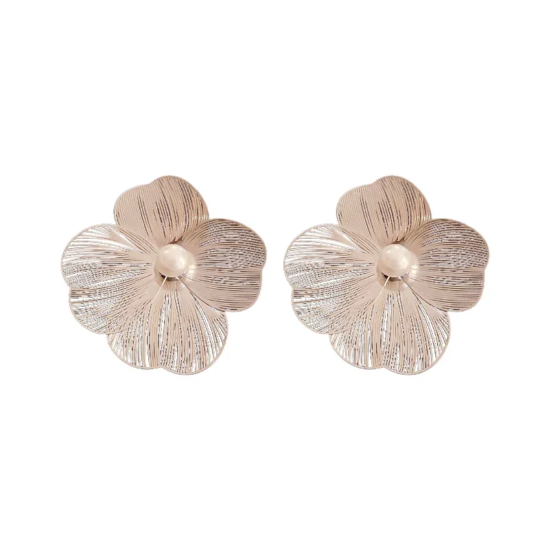 ZX Fashion Hollow Silver Color Metal Earrings for Women Large Exaggerated Flower Stud Earrings Wholesale Jewelry Dropshipping