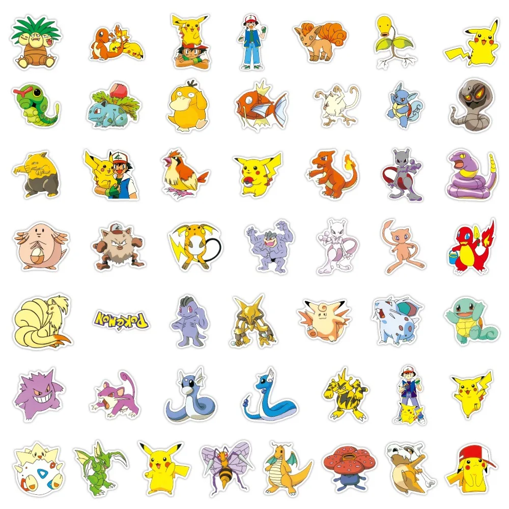 10/50/100pcs Kawaii Anime Pokemon Stickers Pikachu Stickers Luggage Laptop Skateboard Suitcase Phone Cartoon Stickers Kid Toys