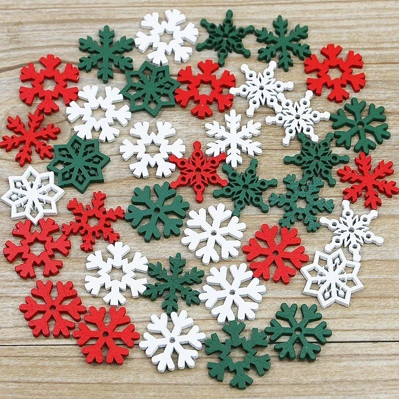 (50 Pieces/pack) 23mm Christmas Snowflake Wood Chips Colorful Diverse New Year\'s Holiday Party Window Decoration Props Toys DIY