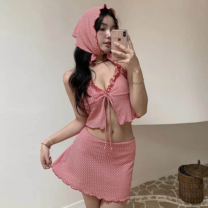 

Retro Dopaamine High-End Sensual Beautiful Sexy Bikini Swimsuit Women's Separate Vacation Beachwear Sport Fitness Fans Supplies