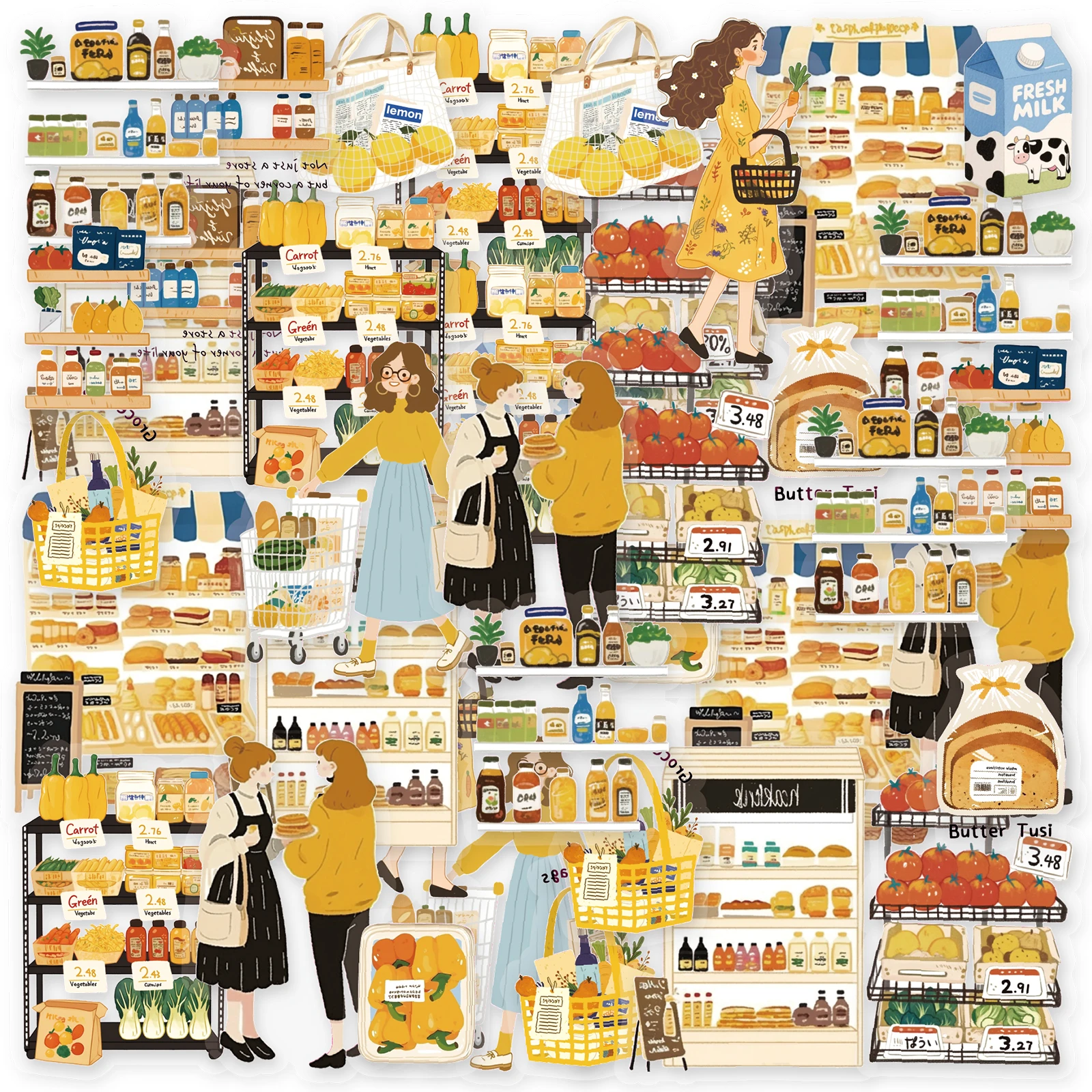 

30pcs Korean Style Shopping Pattern Stickers for Laptops, Phone Cases, Suitcases, Guitars, Room Decor, Scrapbooks, Kids Crafts