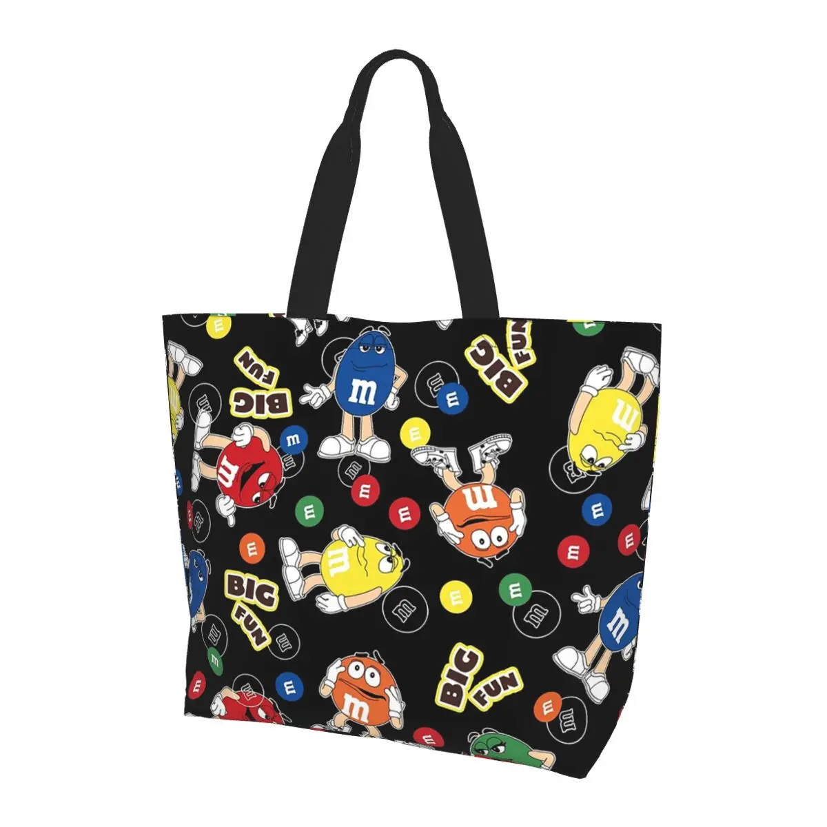 

Funny M And M's Candy Shopping Tote Bag Canvas Large Capacity Shoulder Bags Shopper Grocery Handbag for Women