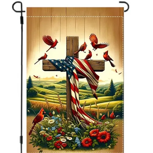 Garden flag, 12” x 18”, Jesus “Cross” For America, burlap polyester double-sided EYY IIX SSL