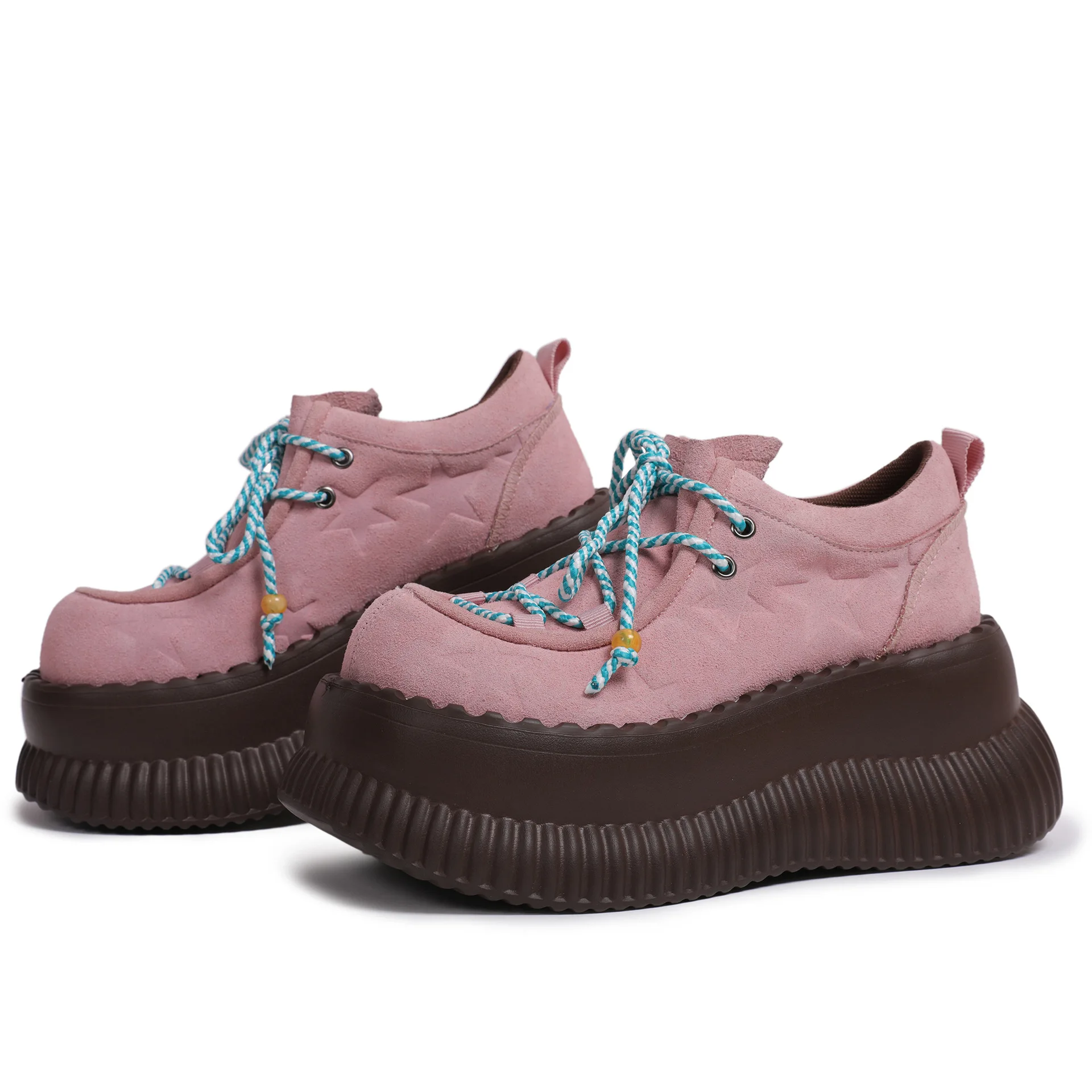 

Gravure five-pointed star pink heightening platform shoes 2025 spring small single shoes college style