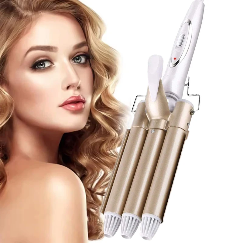 

Professional Wholesale Hair Curler Ceramic Three Barrel Curling Wand Hair Iron Without Heat Ionic Big Wave Curler