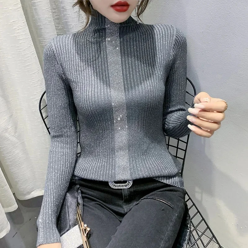 2024 Simple Women Turtleneck Sweater Winter Fashion Pullover Elastic Knit Ladies Jumper Casual Solid Black Female Basic Tops