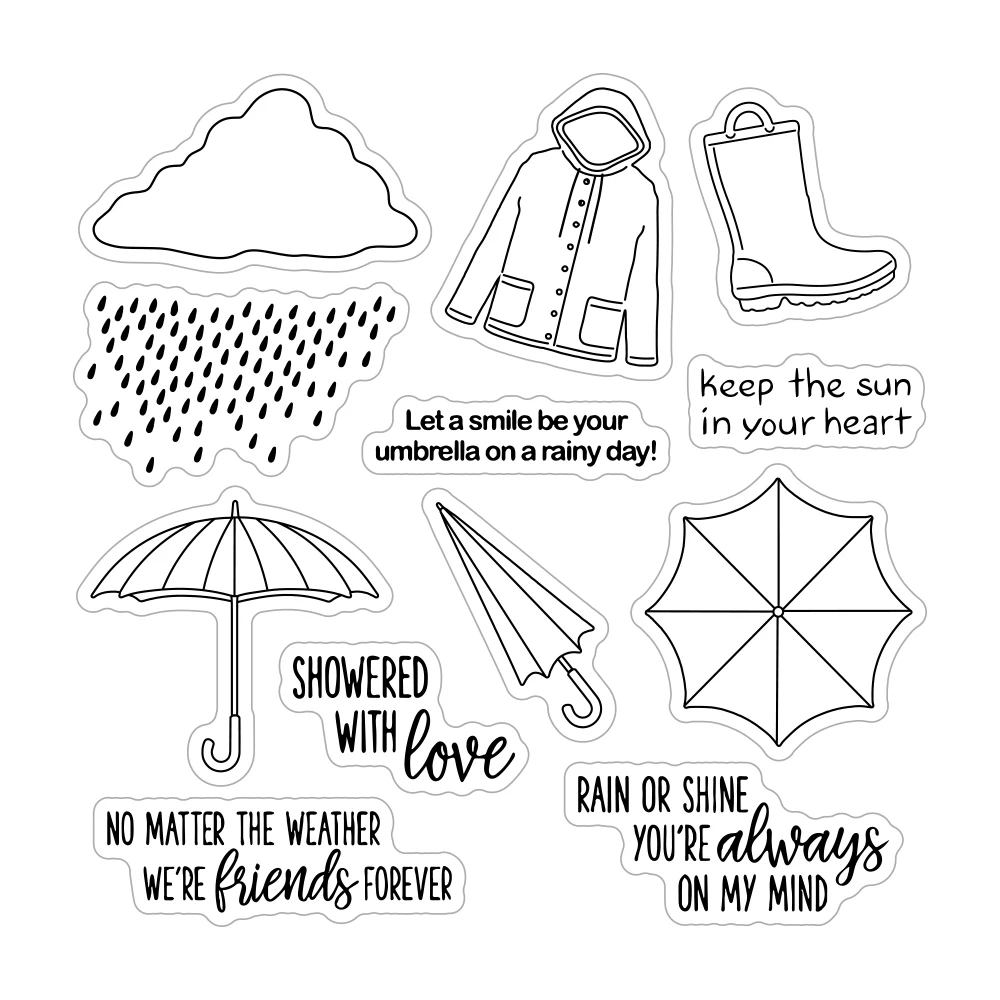 MangoCraft Rainy Day Protection Cutting Dies Clear Stamp  Umbrella Raincoat DIY Scrapbooking Dies Stamps Paper Cards Decor