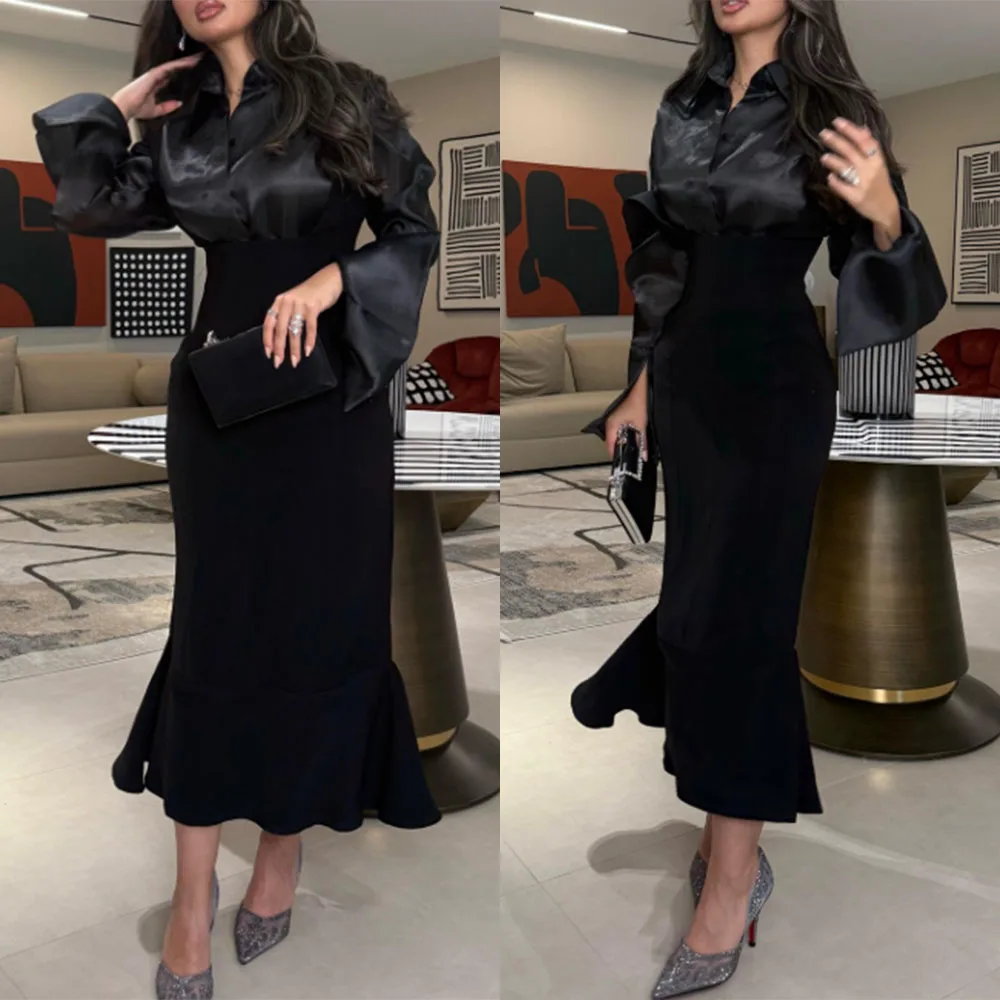 High Quality Customized V-neck A-line Ankle Length Full Sleeves Woman Vestidos Elegantes Para Mujer Para Una Boda Abendkleid