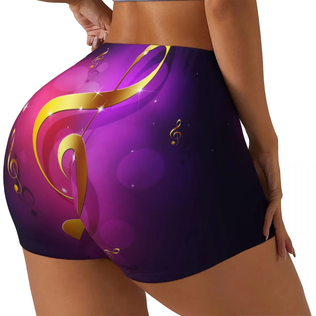 Women Yoga Shorts Gold Music Notes Of Purple Workout Shorts Fitness quick-dry Ladies Yoga Gym Running Short Pants Sportswear