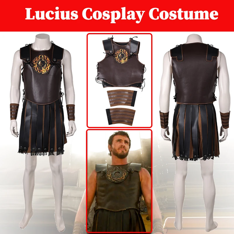 Movie Gladiator Lucius Cosplay Men Role Black Leather Costume Handband Breastplate Girdle Full Set Halloween Boy Suit Customized