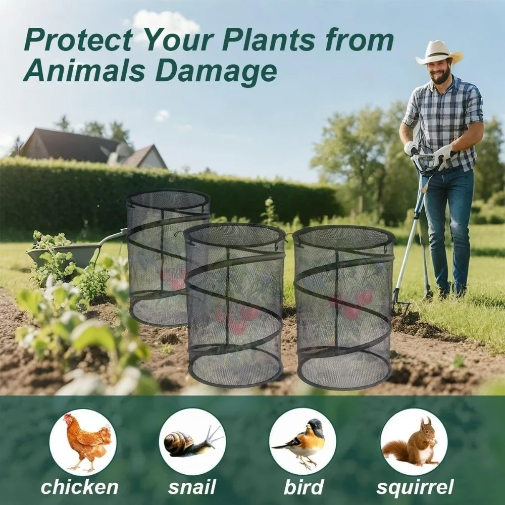 Pop-Up Mesh Plant Guard Folding Reusable Garden Mesh Protector Breathable with Ground Pegs Plant Cover Garden