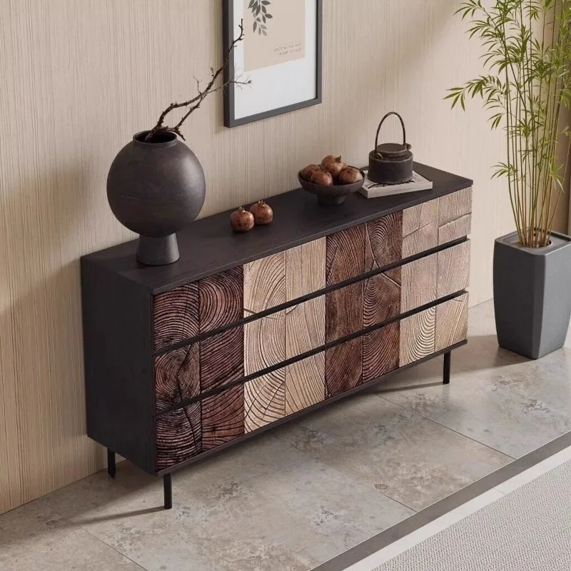 solid wood six-chester cabinet, five-bucket wall decoration, living room, vintage bedroom, carved drawer storage