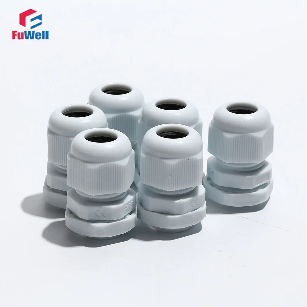 Fuwell كابل مقاوم للماء الغدة كابل دخول IP68 PG 7 9 11 13.5 16 19 21 25 29 36 42 48 63 موصل بلاستيك نايلون أبيض/أسود #6