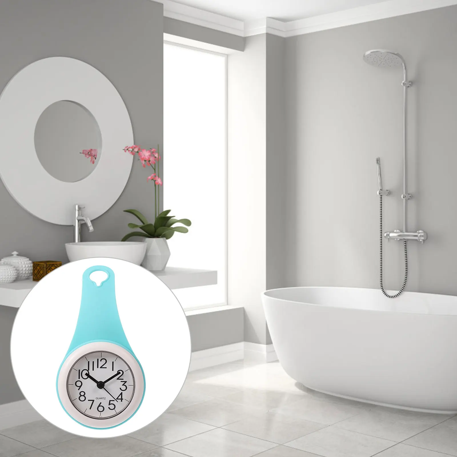 

Waterproof Silent Bathroom Wall Clock with Suction Cup Hanging Hook Timer Shower Kitchen Moisture Resistant Shower Clock