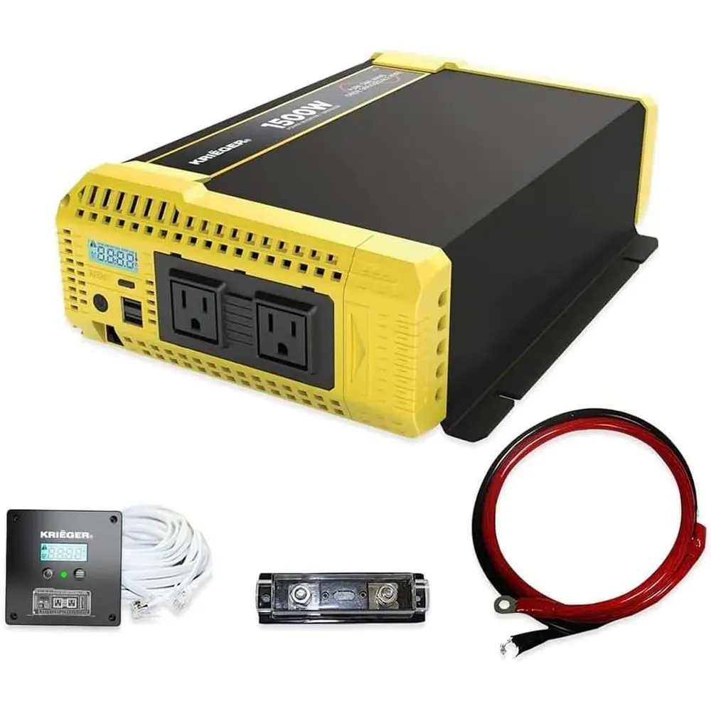 

1500W 12V Pure Sine Wave Inverter with Dual AC Outlets and USB, Portable Power Supply for Automotive and Camping, Includes Insta
