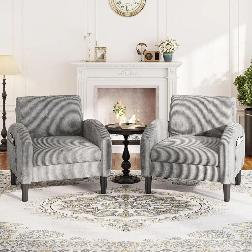 

Комплект из 2 акцентных кресел в стиле Mid-Century Modern, удобные, с серой обивкой, для спальни, гостиной или зоны ожидания