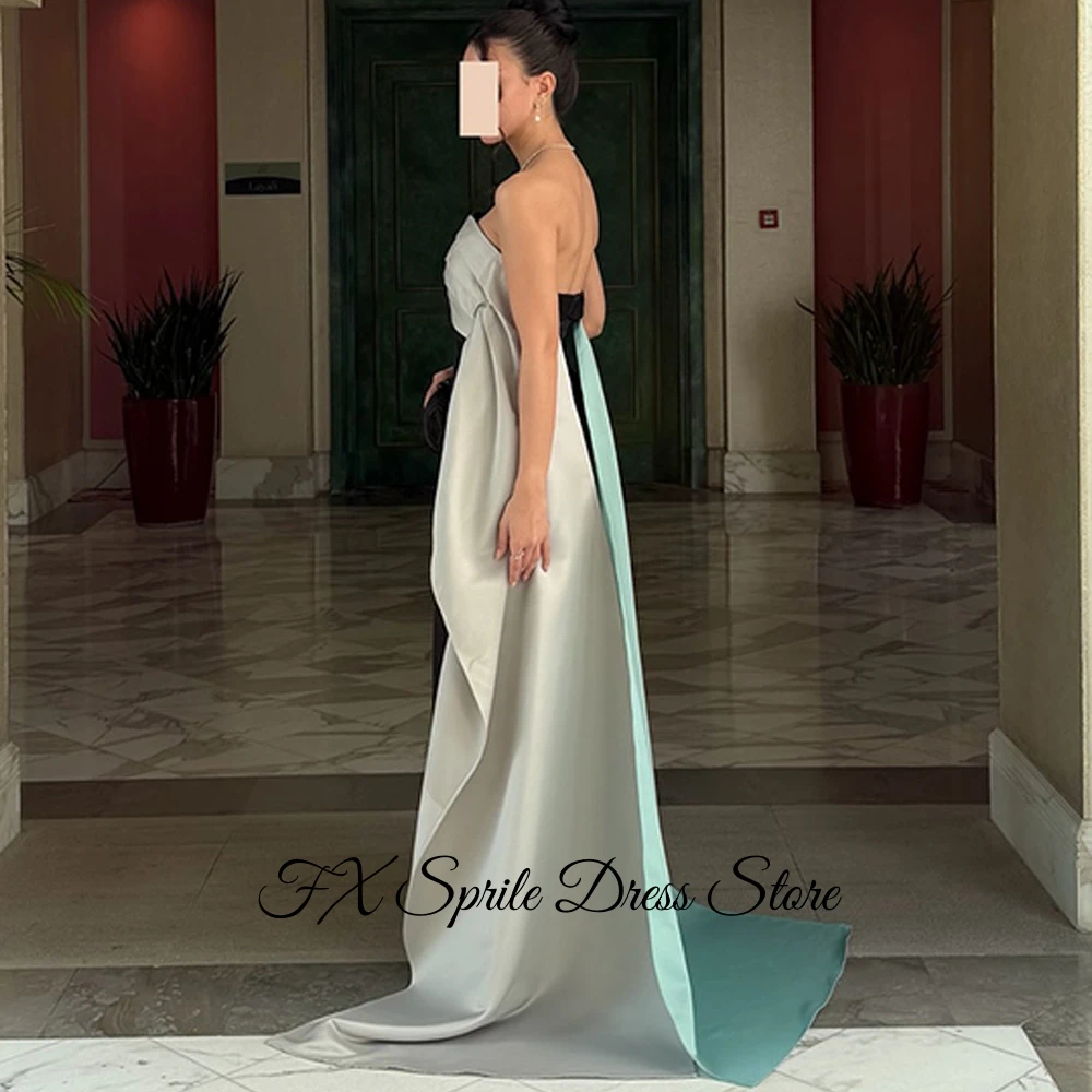 ファッションストラップレスノースリーブホームカミングドレスモダンなコントラストカラーイブニングドレス高品質スイープトレインパーティードレス
