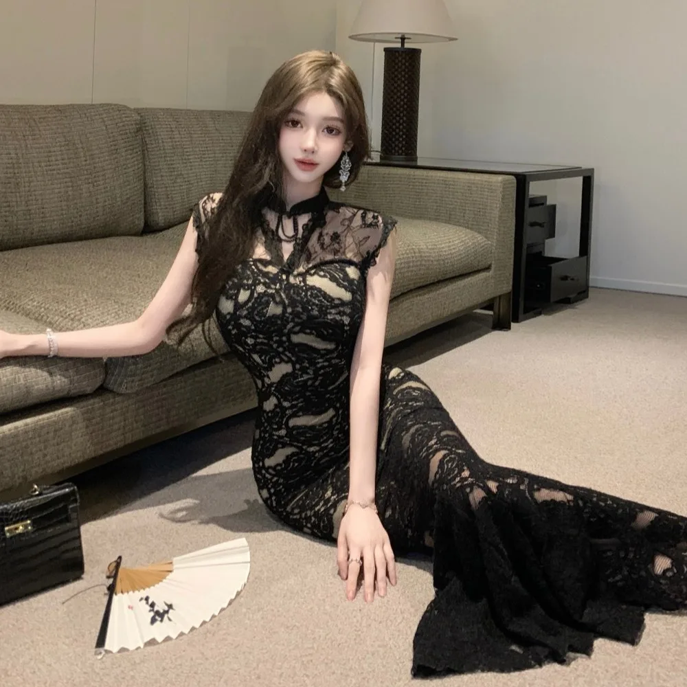 

Coigarsam Dress Women New French Style Sexy Solid High Waist Black Pink Dresses