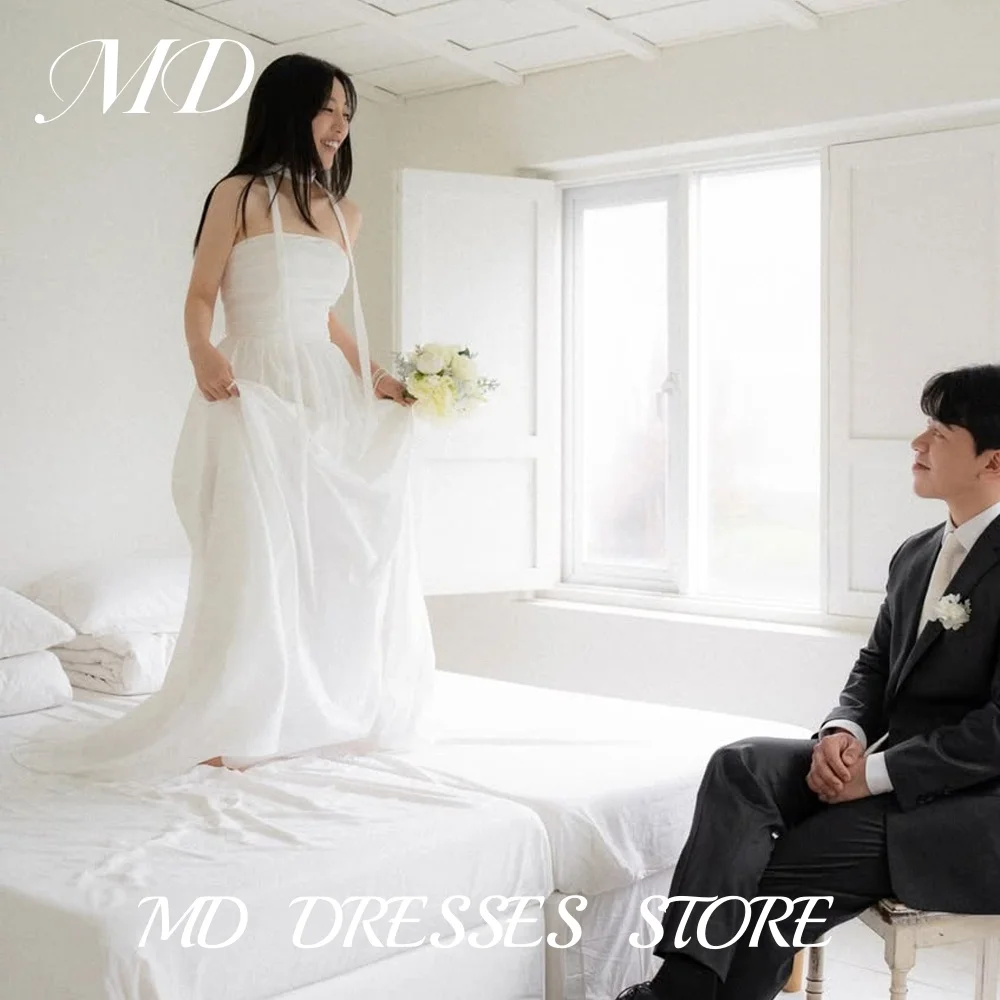 

MD Elegant Taffeta A-line Wedding Dress Sleeveless Simple Korea Photoshoot Floor-Length Bridal Gown Corset Customized 2025 웨딩드레스