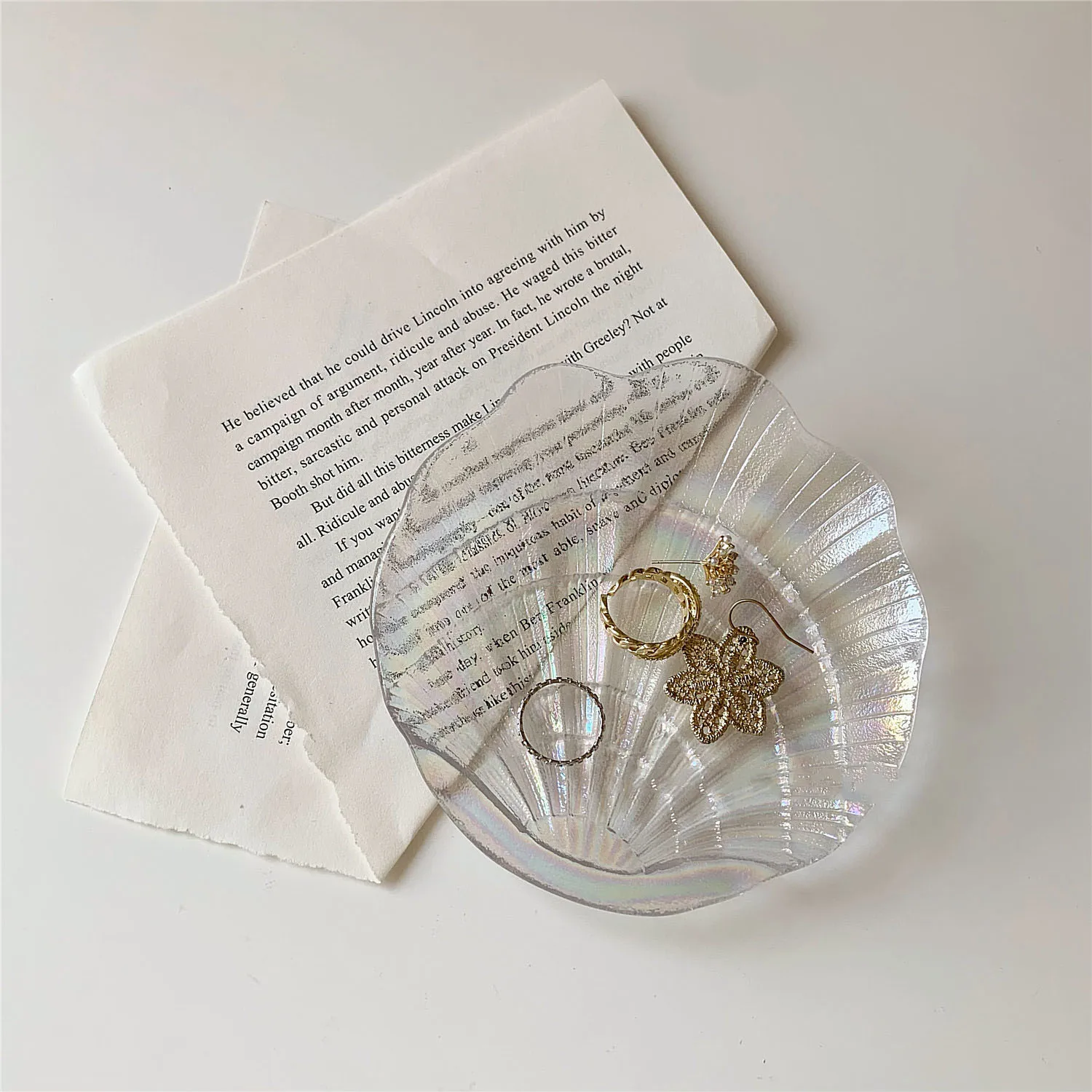 Shell Shaped Colored Glass Jewelry Tray American Modern Creative Ornament Storage Plate Small Fancy Organizer Necklace Holder