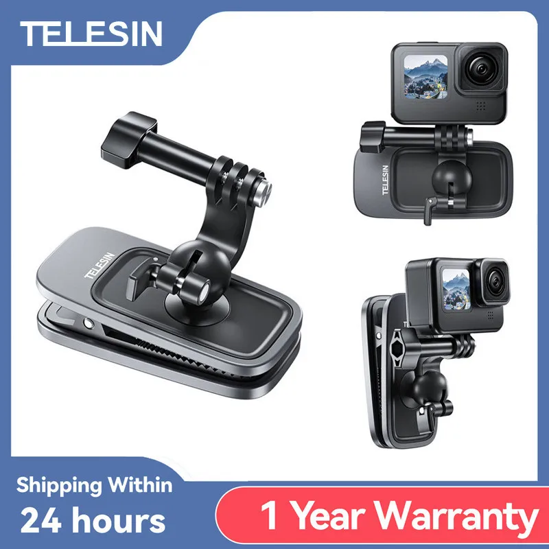 TELESIN 360° Rotation Magnetic Backpack Clip Clamp Mount for GoPro Hero 11 10 9 8 7 6 5 Insta360 DJI Action Camera Accessories