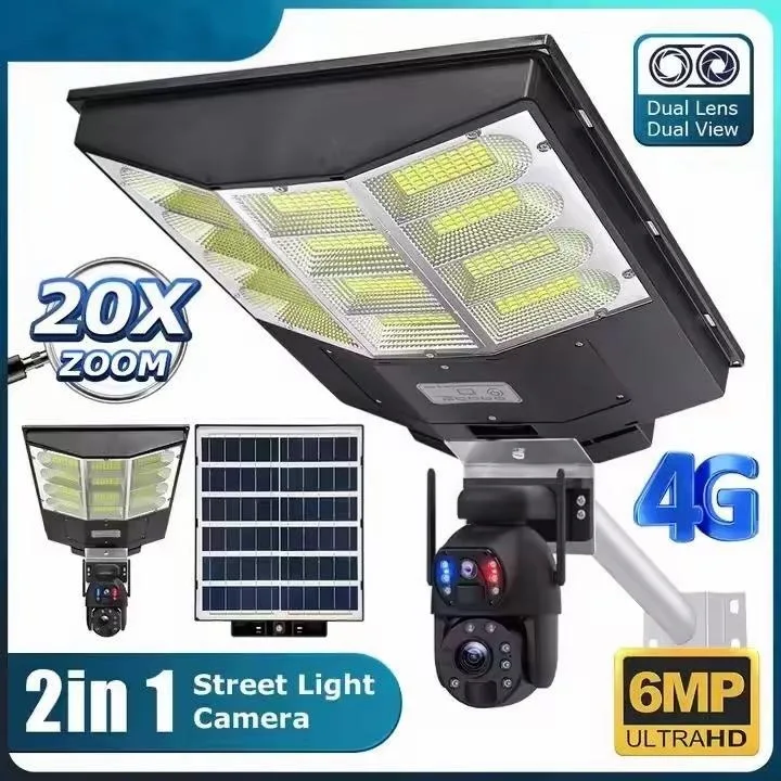 outdoor waterproof 2in1 Solar Street Light including 24W light and 20x zoom 6M 6W 4G network solar PTZ