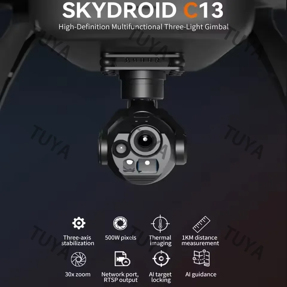 C13 HD Multifunctional 3-Light Gimbal Camera – 30x Zoom, Auto Target Lock, 3-Axis Stabilization