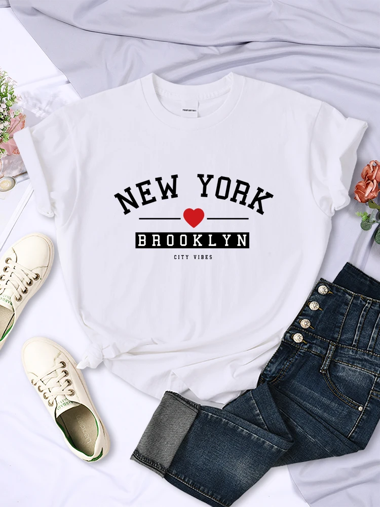 New York Brooklyn City Vibes Letter Print T Shirt Women Breathable Casual Tshirt Street Hip Hop Crop Top Summer Fashion Clothes