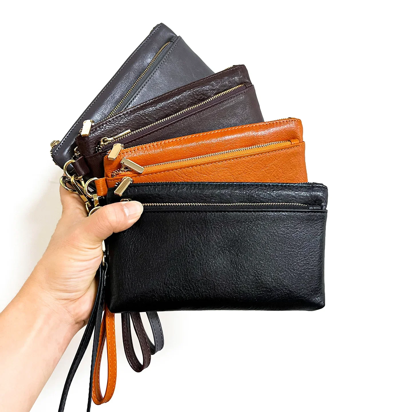 Leather Wristlet Wallet for Women Large Capacity Clutch Handbags Purses Long Cellphone Credit Card Slots Bag with Wrist Strap