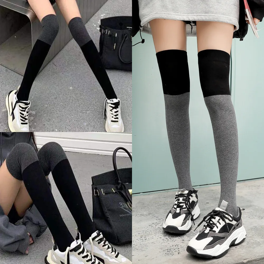 Calcetines largos de tubo para mujer, medias hasta la rodilla japonesas, calcetines de algodón hasta el muslo, 1 par, Otoño e Invierno